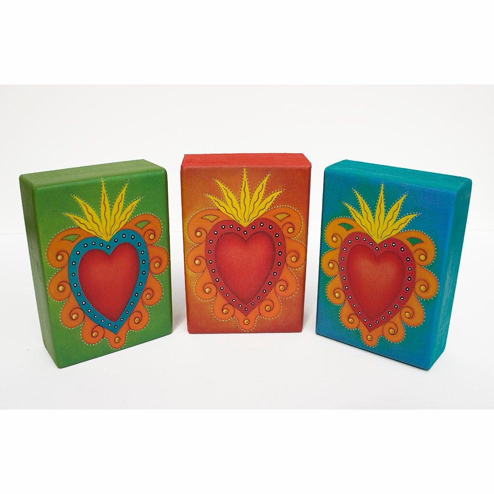 Sacred Heart - Print mounted to Hand Painted Chunky Wood Block