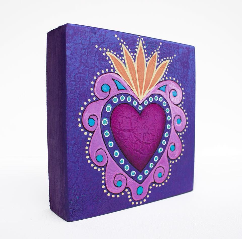 Sacred Heart Art Print of Original Painting on Wood Block