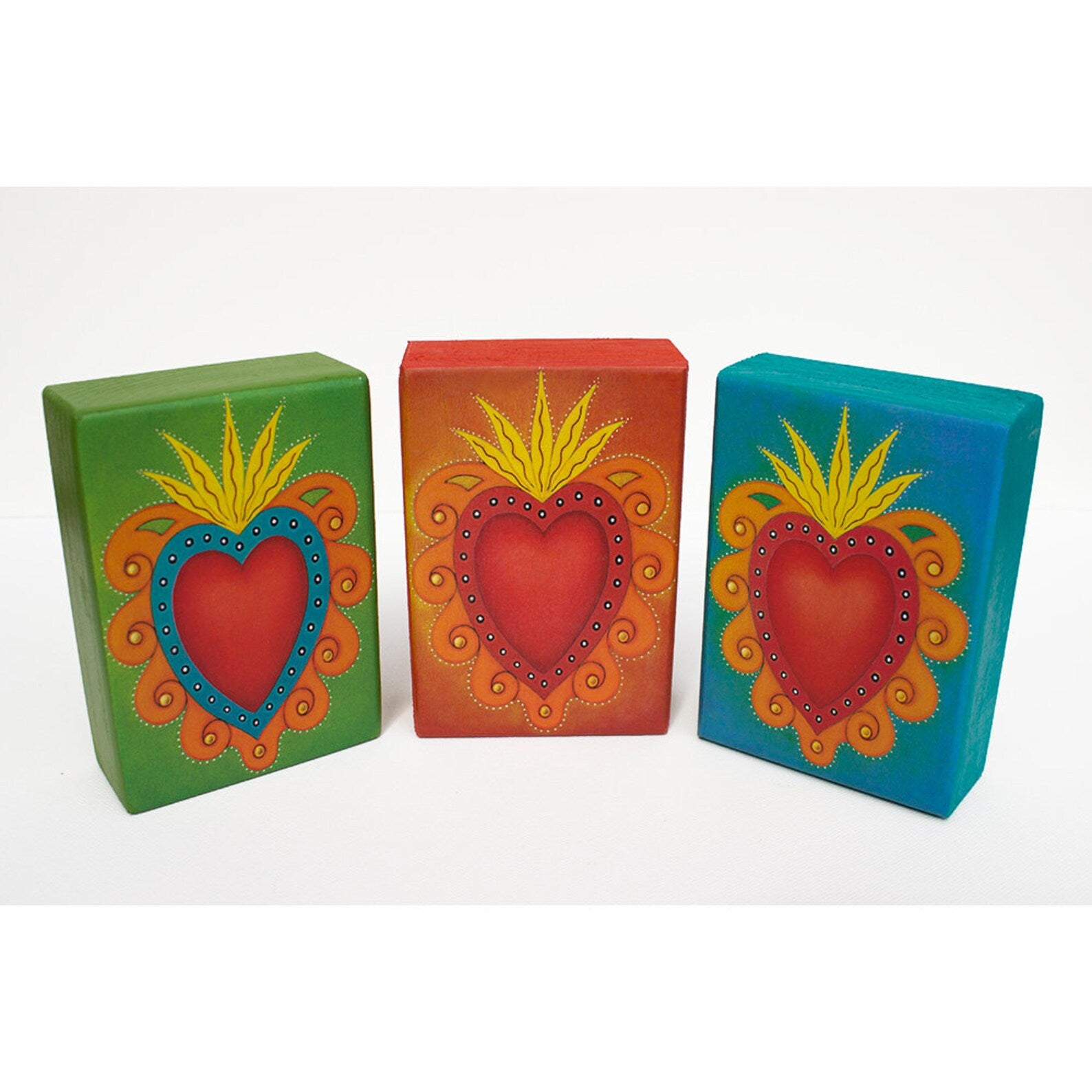 Sacred Heart - Print mounted to Hand Painted Chunky Wood Block