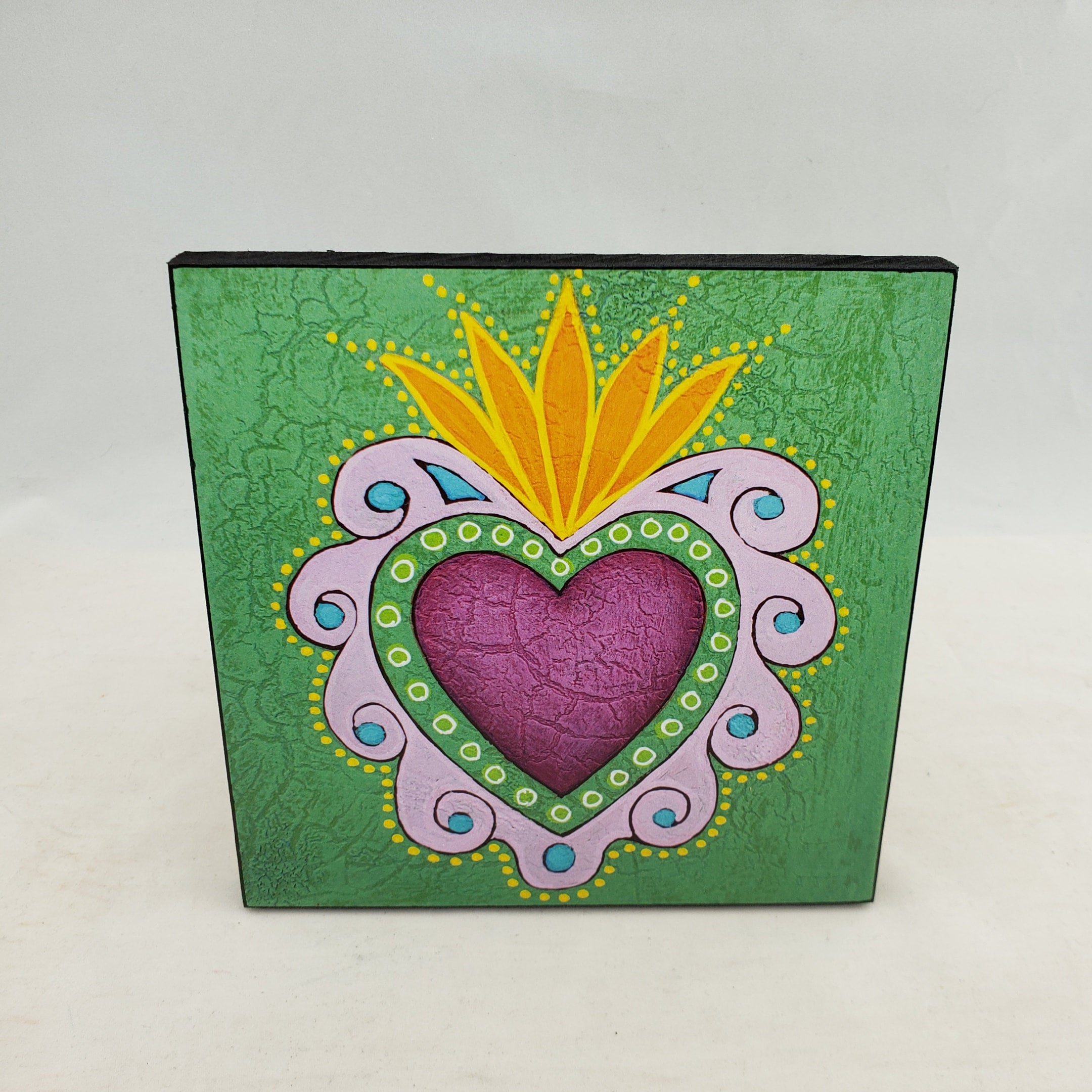 Purple Heart - Sacred Heart Art Print of Mixed Media Painting by